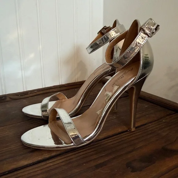 Anne Michelle Strappy Silver High Heel Sandals - Picture 4 of 7